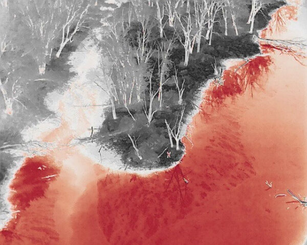 Shows the missing hunter at the tip of the point of land. The hunter was wearing winter clothing but still showed enough heat signature to be located.