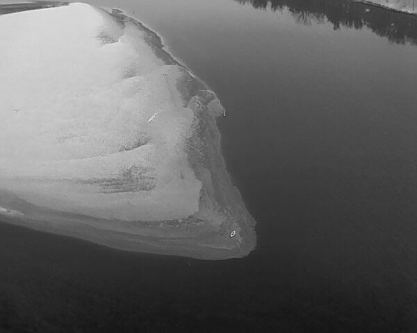 Shows kayak at the end of the sandbar, elevation approximately 220’ in total darkness.