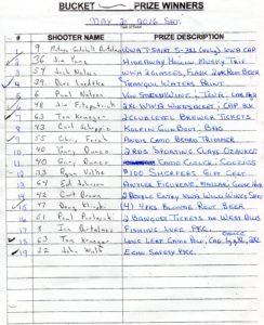 2016 Ozaukee Shoot Bucket Winners Saturday May 21